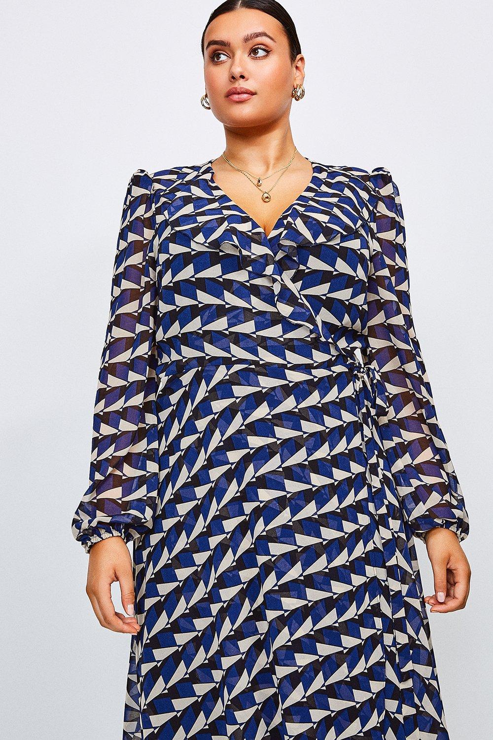 Curve Geo Print Wrap Dress | Karen Millen
